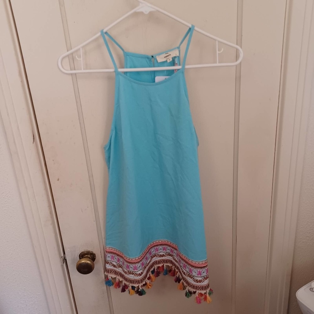 NWT Boutique Entro Boho Pom Pom Fringe Tank Sz S - Picture 1 of 4